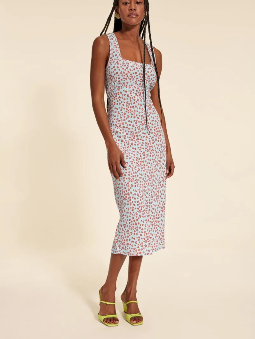 Rouje Midi Dress with Red Floral Print